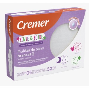FRALDA DE PANO CREMER LUXO BRANCA PINTE E BORDE - CX C/5 UNID