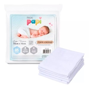 FRALDA BRANCA LISA COM 5 PINTE E BORDE 70x70cm - PAPI