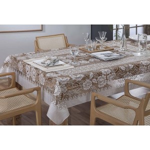 TOALHA DE MESA RETANGULAR RENDA - 6 LUGARES (MARROM)