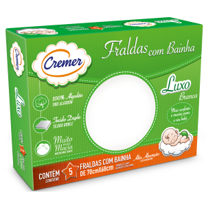 FRALDA DE PANO CREMER COM BAINHA LUXO BRANCA - CAIXA COM 5 UNIDADES