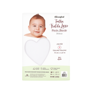 TOALHA FRALDA DE PANO C/3 PINTE E BORDE LUXO BRANCA - 70x1,10