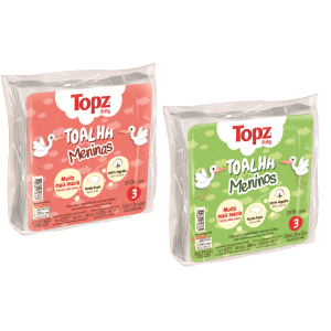 TOALHA FRALDA COM 3 UNIDADES TOPZ- CREMER ESTAMPADAS 65CMX1,00M